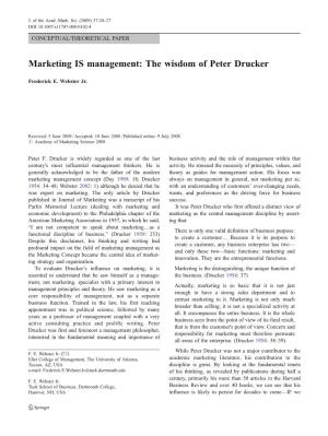 Marketing IS Management: the Wisdom of Peter Drucker
