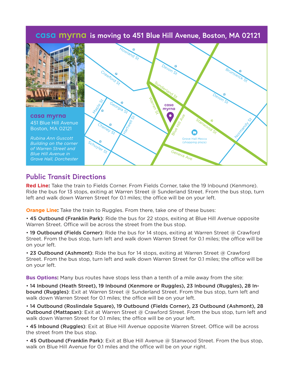 Public Transit Directions Casa Myrna Is Moving to 451 Blue Hill Avenue