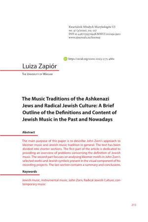 The Music Traditions of the Ashkenazi Jews and Radical Jewish Culture: a Brief Outline of the Definitions and Content of Jewish Music in the Past and Nowadays