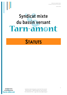 Statuts Du Syndicat Mixte Du Bassin Versant Du Tarn-Amont