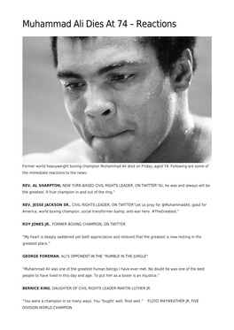 Muhammad Ali Dies at 74 &#8211; Reactions