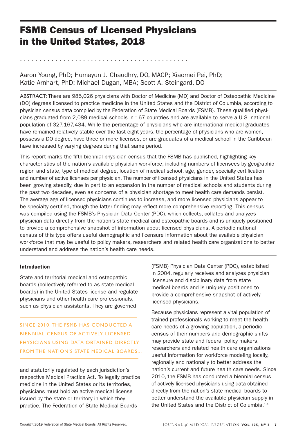 FSMB Census of Licensed Physicians in the United States, 2018