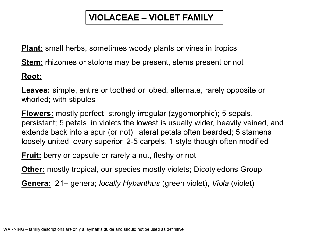 Violaceae – Violet Family