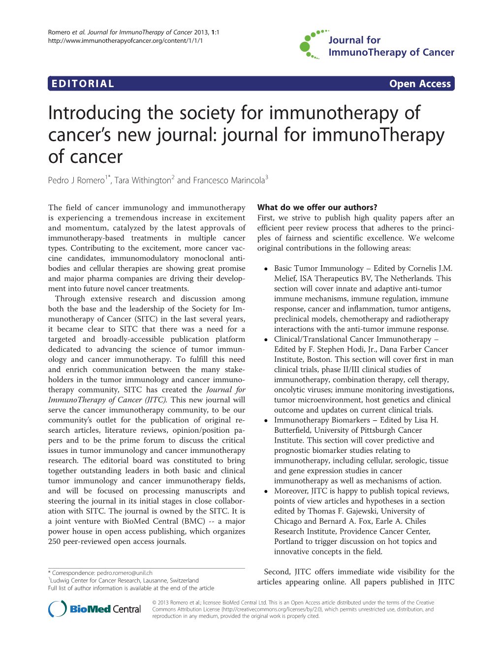 Journal for Immunotherapy of Cancer 2013, 1:1