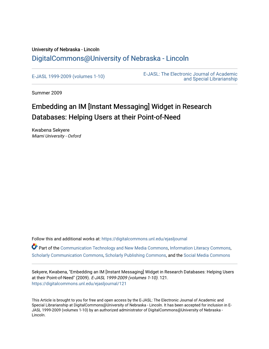 Instant Messaging] Widget in Research Databases: Helping Users at Their Point-Of-Need
