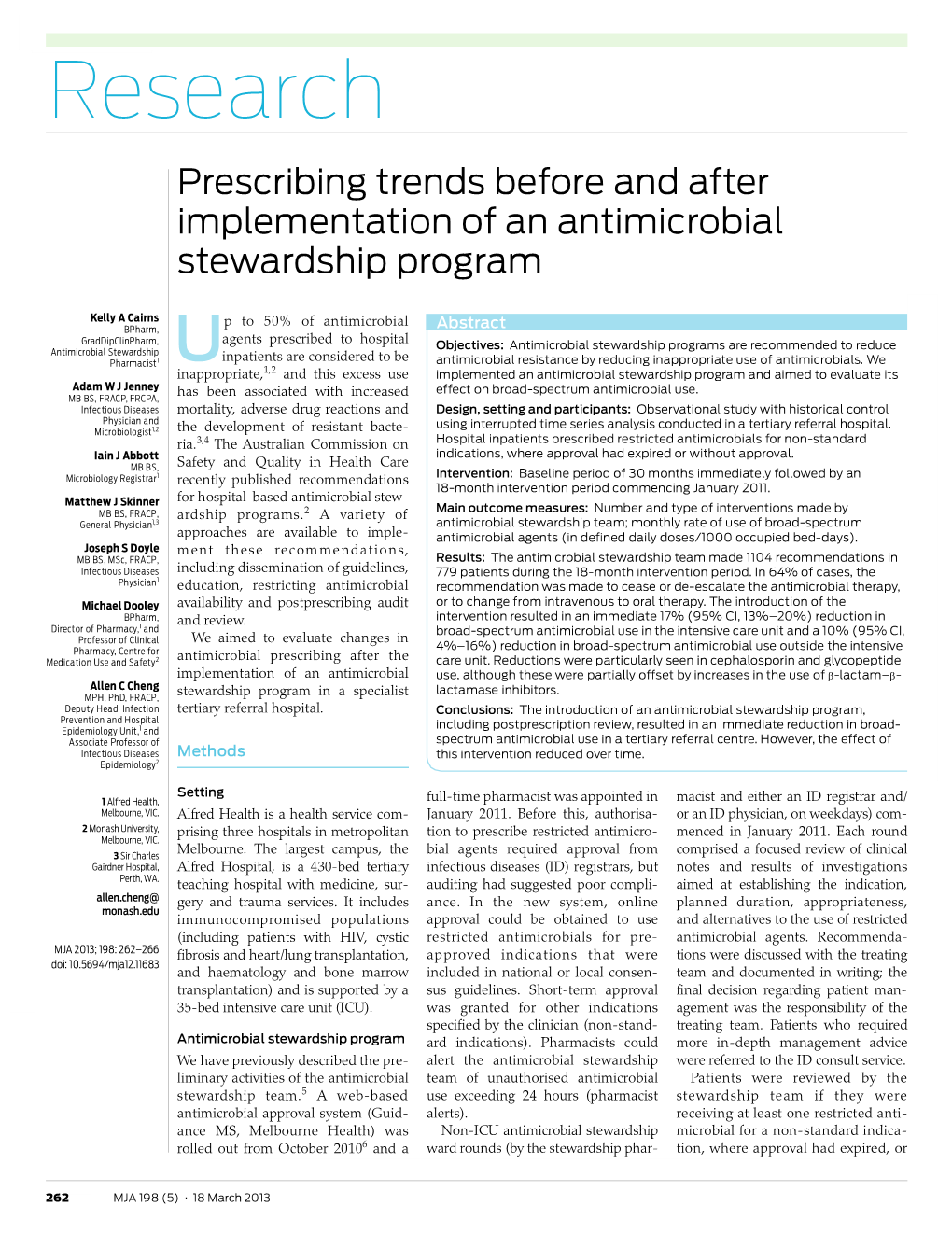 Research Research Prescribing Trends Before and After Implementation of an Antimicrobial Stewardship Program