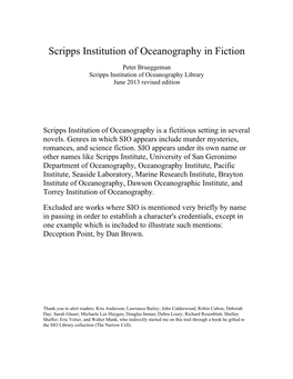 Scripps Institution of Oceanography in Fiction