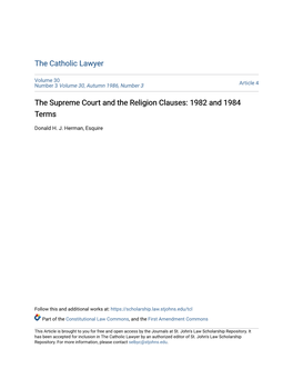 The Supreme Court and the Religion Clauses: 1982 and 1984 Terms