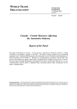 Canada – Certain Measures Affecting the Automotive Industry Report of the Panel
