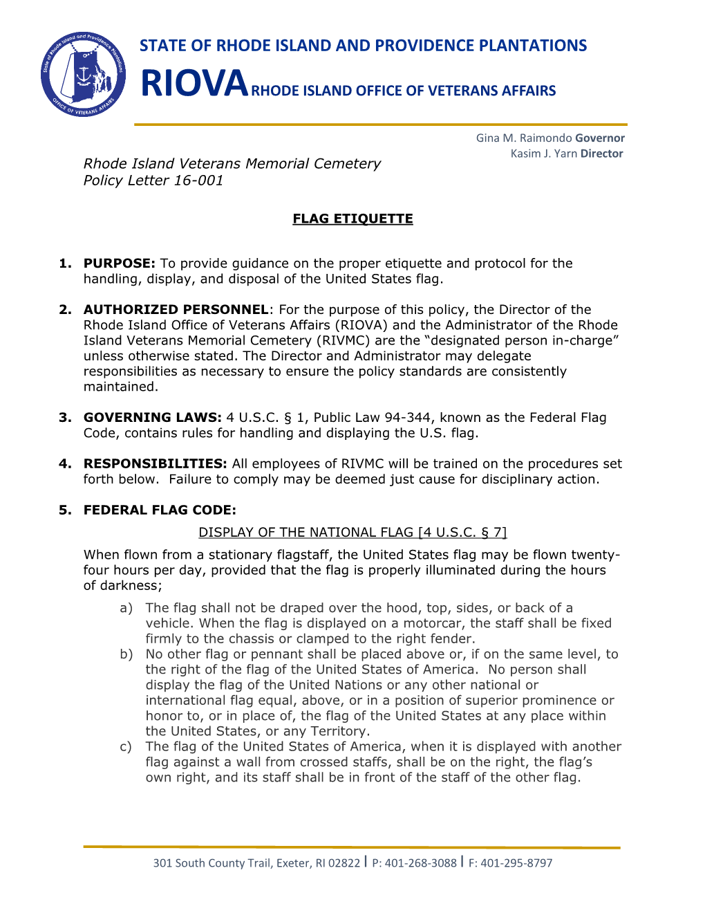 Veterans' Cemetery Flag Policy