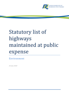 Statutory List of Highways Maintained at Public Expense Environment