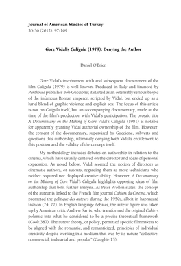 Gore Vidal's Caligula (1979): Denying the Author Daniel O'brien Gore