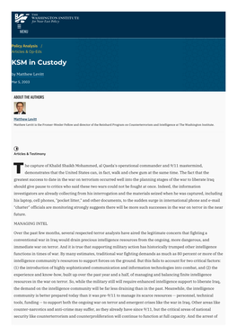 KSM in Custody | the Washington Institute