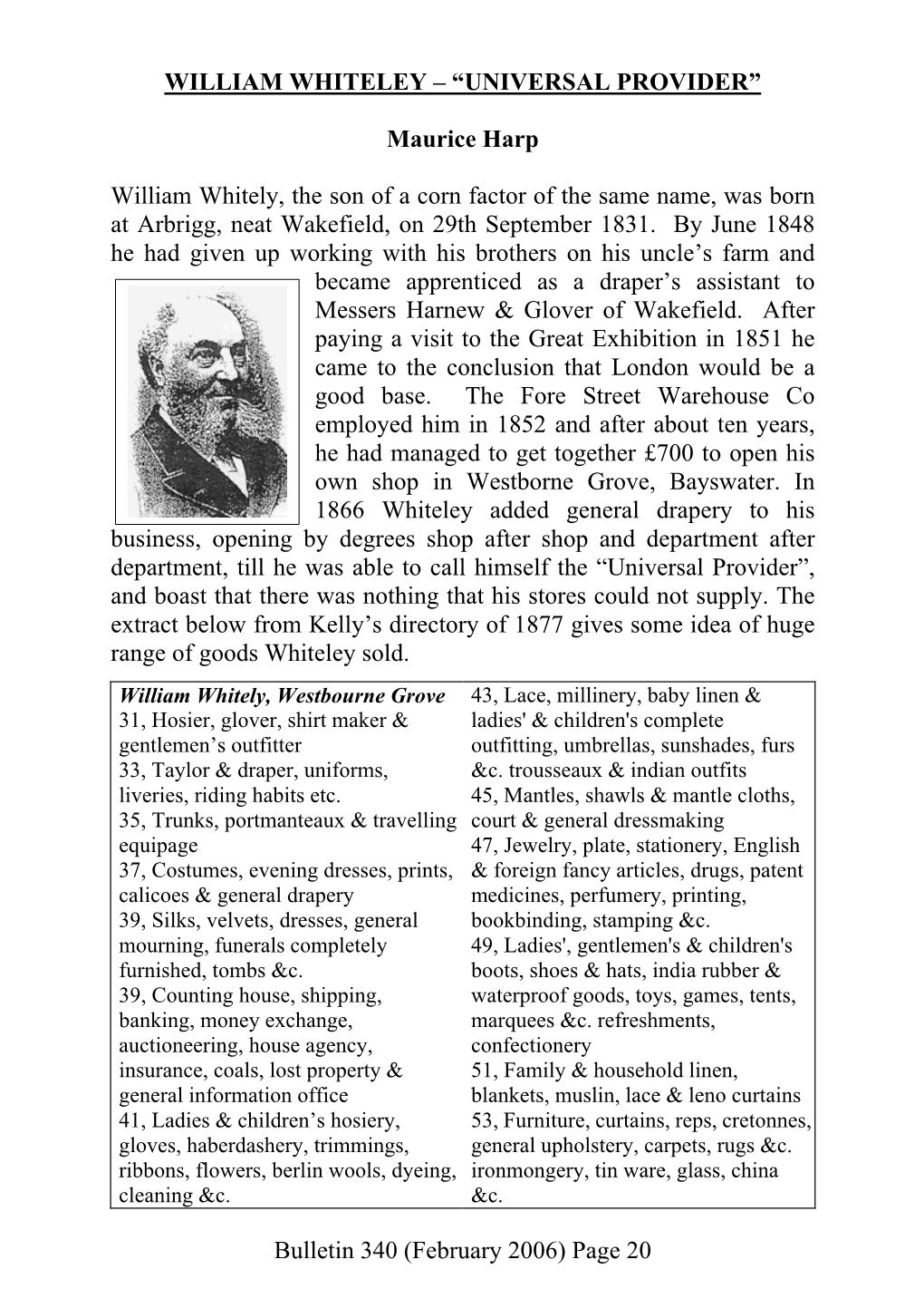 Page 20 WILLIAM WHITELEY – “UNIVERSAL PROVIDER”