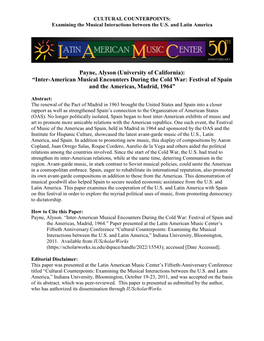Payne, Alyson (University of California): “Inter-American Musical Encounters During the Cold War: Festival of Spain and the Americas, Madrid, 1964”