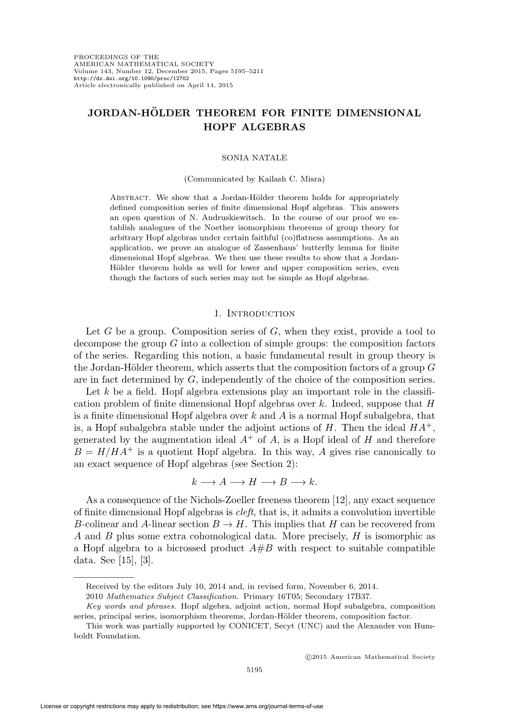 Jordan-Hölder Theorem for Finite Dimensional Hopf Algebras