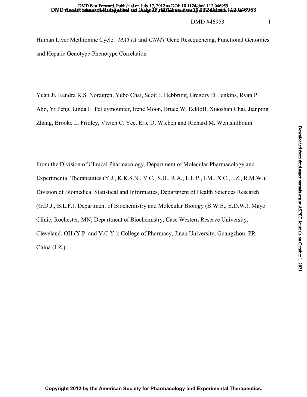 DMD #46953 1 Human Liver Methionine Cycle: MAT1A And