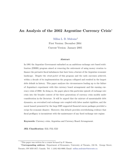 An Analysis of the 2002 Argentine Currency Crisis∗