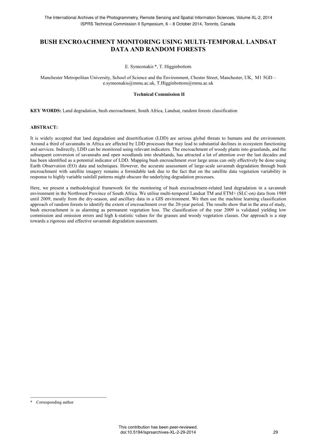 Bush Encroachment Monitoring Using Multi-Temporal Landsat Data and Random Forests