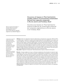 Occurrence of Imposex in Thais Haemastoma: Possible Evidence of Environmental Contamination Derived from Organotin Compounds in Rio De Janeiro and Fortaleza, Brazil