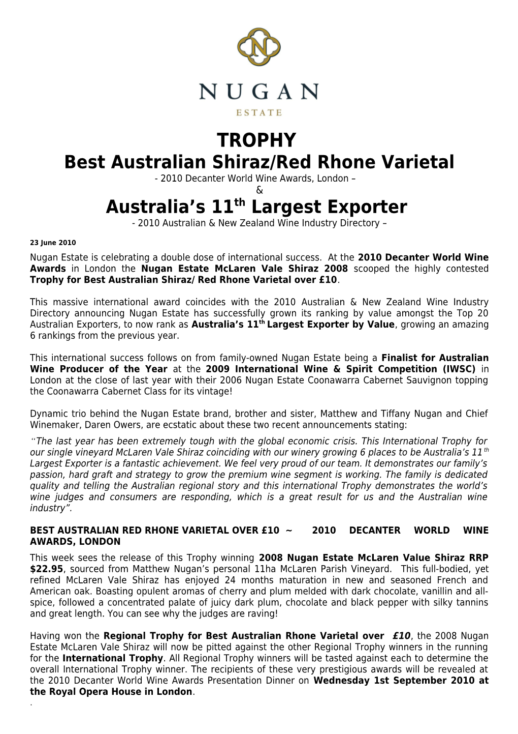 Best Australian Shiraz/Red Rhone Varietal