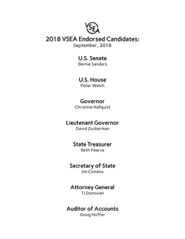 2018 VSEA Endorsed Candidates: September, 2018