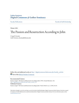 The Passion and Resurrection According to John CRAIG R