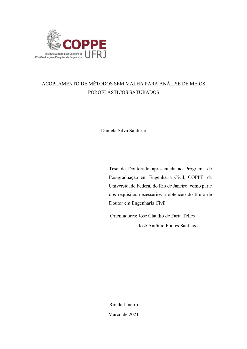 Acoplamento De Métodos Sem Malha Para Análise De Meios Poroelásticos Saturados