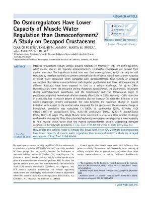 Do Osmoregulators Have Lower Capacity of Muscle Water Regulation Than Osmoconformers? a Study on Decapod Crustaceans CLARICE FOSTER1, ENELISE M