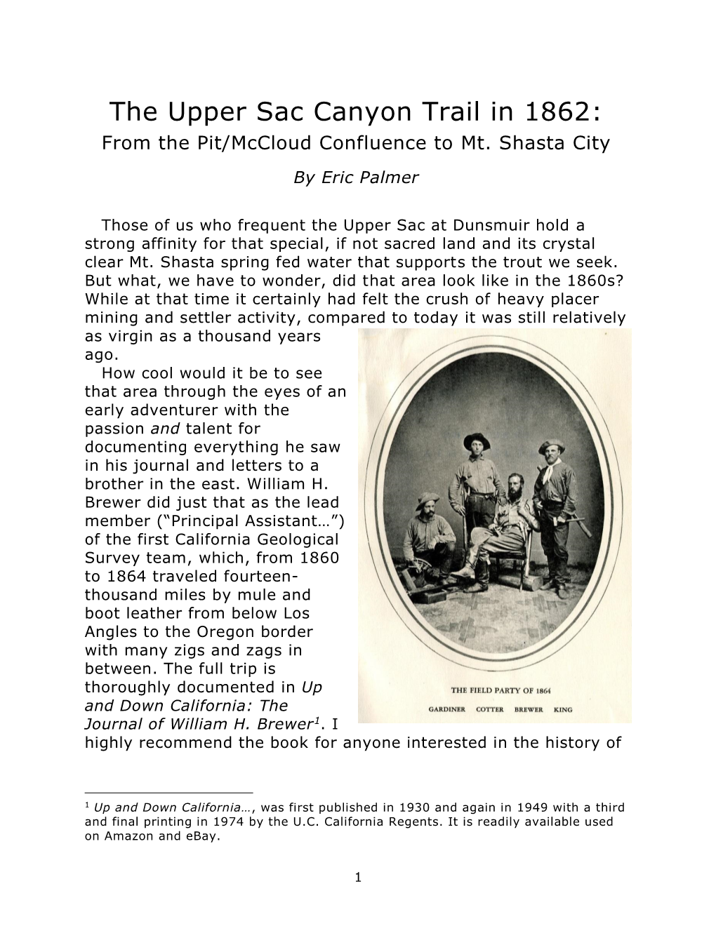 The Upper Sac Canyon Trail in 1862: from the Pit/Mccloud Confluence to Mt