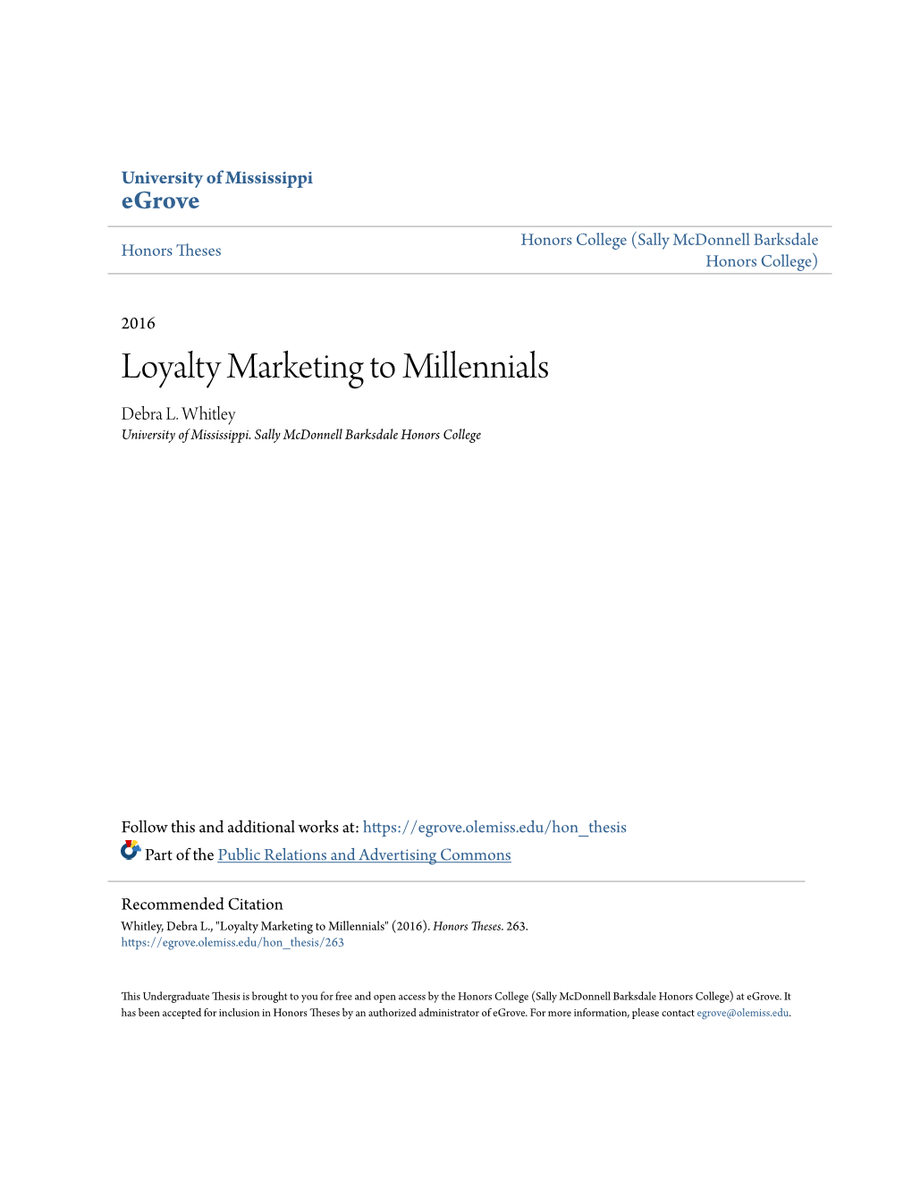 Loyalty Marketing to Millennials Debra L