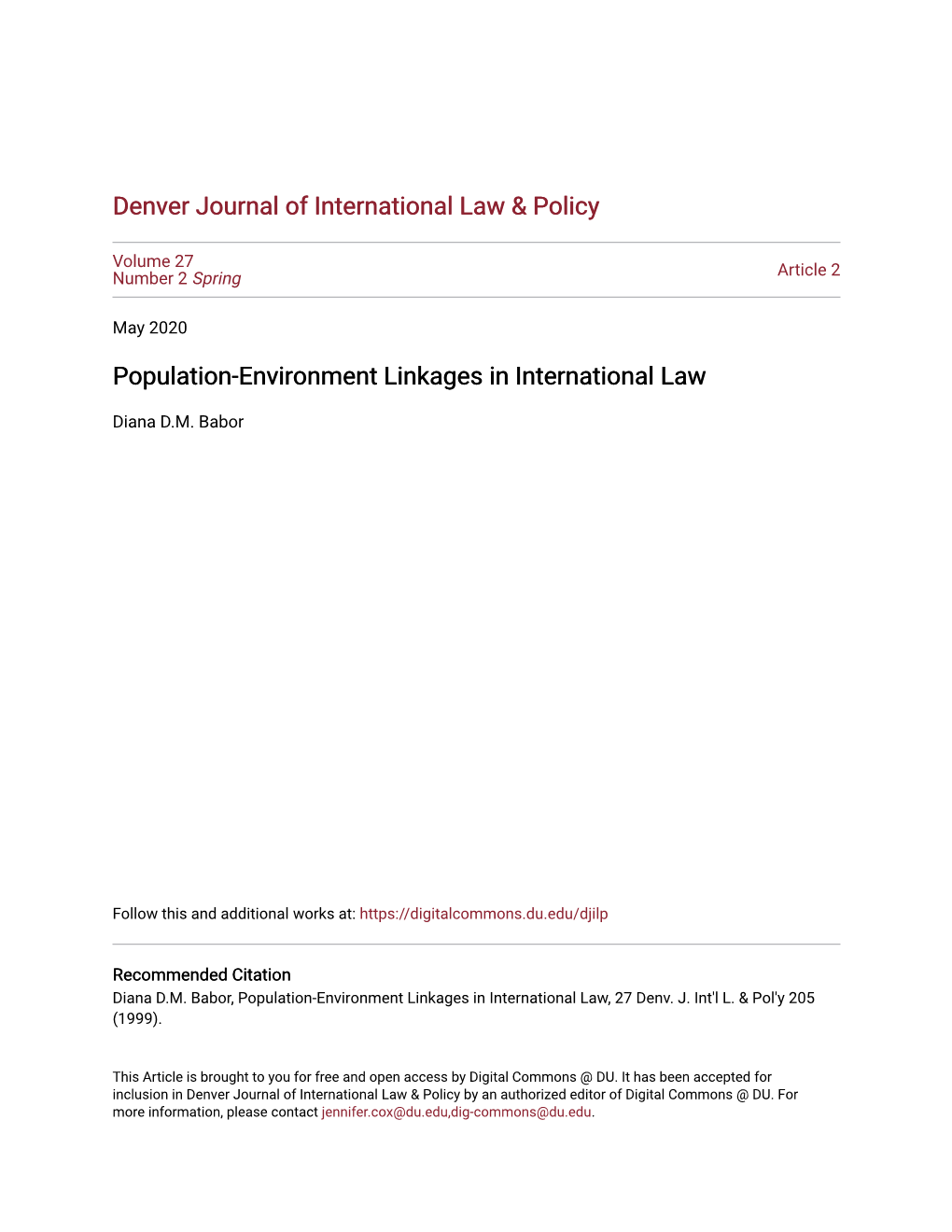 Population-Environment Linkages in International Law