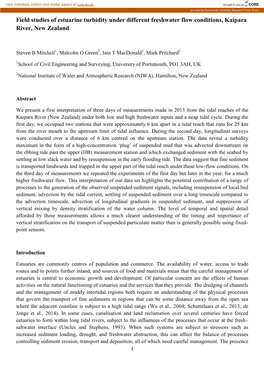 Field Studies of Estuarine Turbidity Under Different Freshwater Flow Conditions, Kaipara River, New Zealand