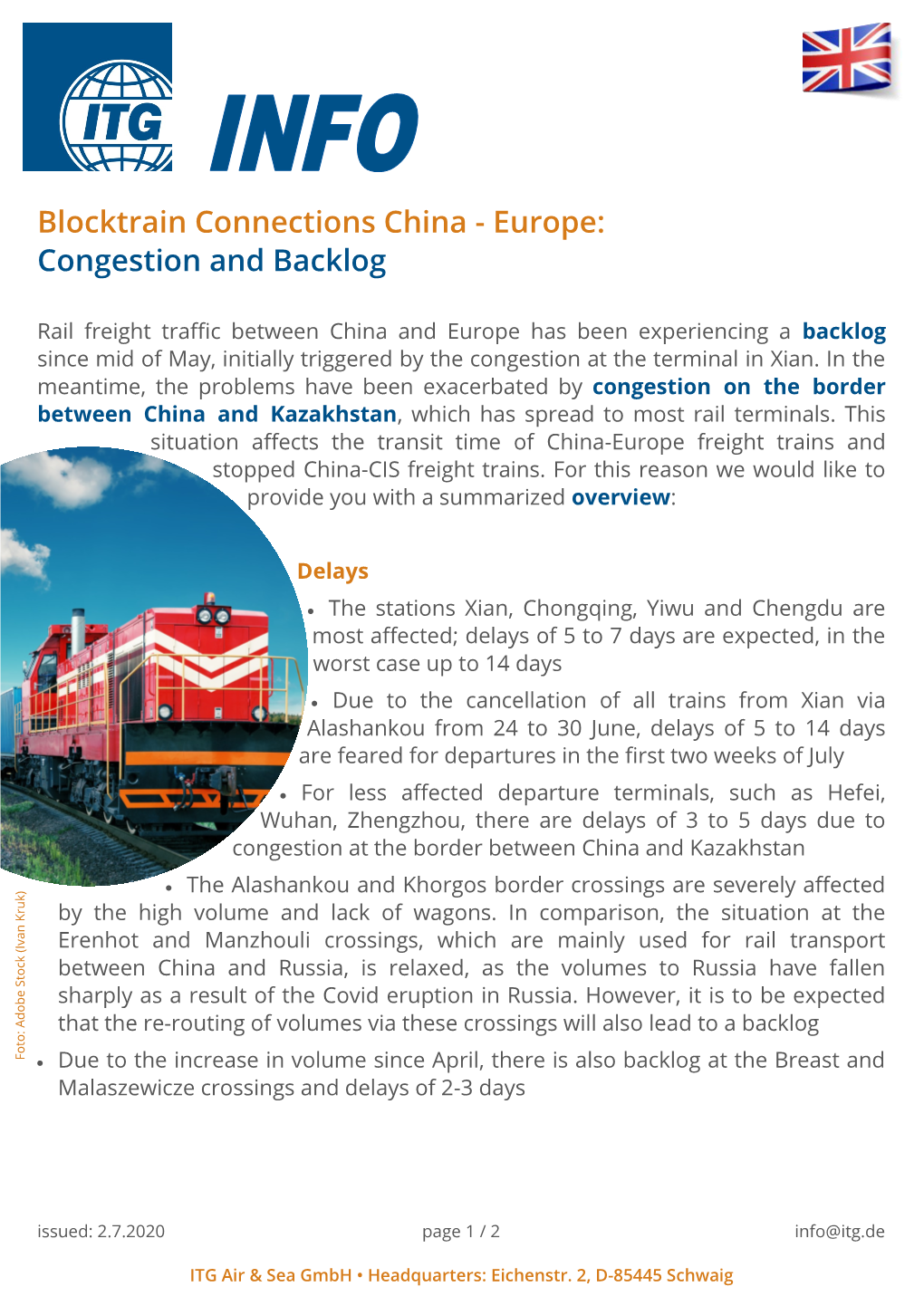 Blocktrain Connections China - Europe: Congestion and Backlog