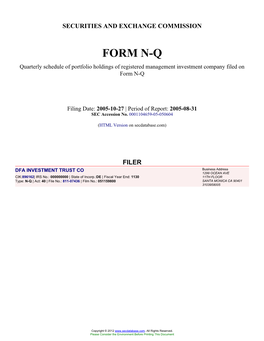 DFA INVESTMENT TRUST CO (Form: N-Q, Filing Date: 10/27/2005)