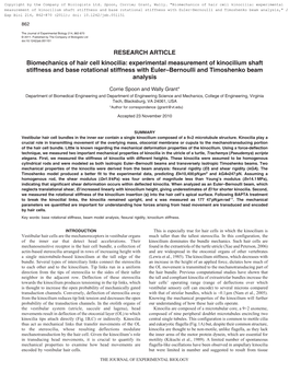 Experimental Measurement of Kinocilium Shaft Stiffness and Base Rotational Stiffness with Euler–Bernoulli and Timoshenko Beam Analysis