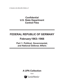FEDERAL REPUBLIC of GERMANY February 1963–1966