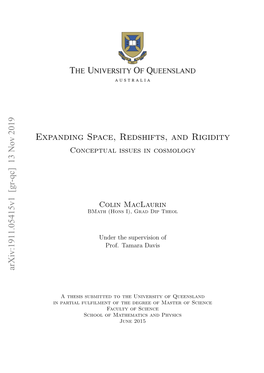 Expanding Space, Redshifts, and Rigidity Arxiv:1911.05415V1 [Gr-Qc