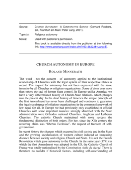 Church Autonomy in Europe