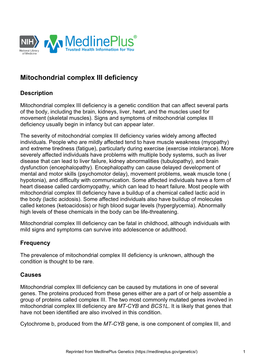 Mitochondrial Complex III Deficiency