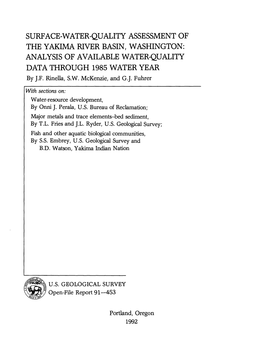 SURFACE-WATER-QUALITY ASSESSMENT of the YAKIMA RIVER BASIN, WASHINGTON: ANALYSIS of AVAILABLE WATER-QUALITY DATA THROUGH 1985 WATER YEAR by J.F