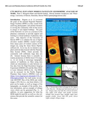Ctx Digital Elevation Models Facilitate Geomorphic Analysis of Mars