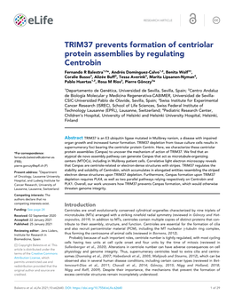 TRIM37 Prevents Formation of Centriolar Protein Assemblies By