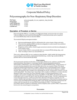 Polysomnography for Non Respiratory Sleep Disorders
