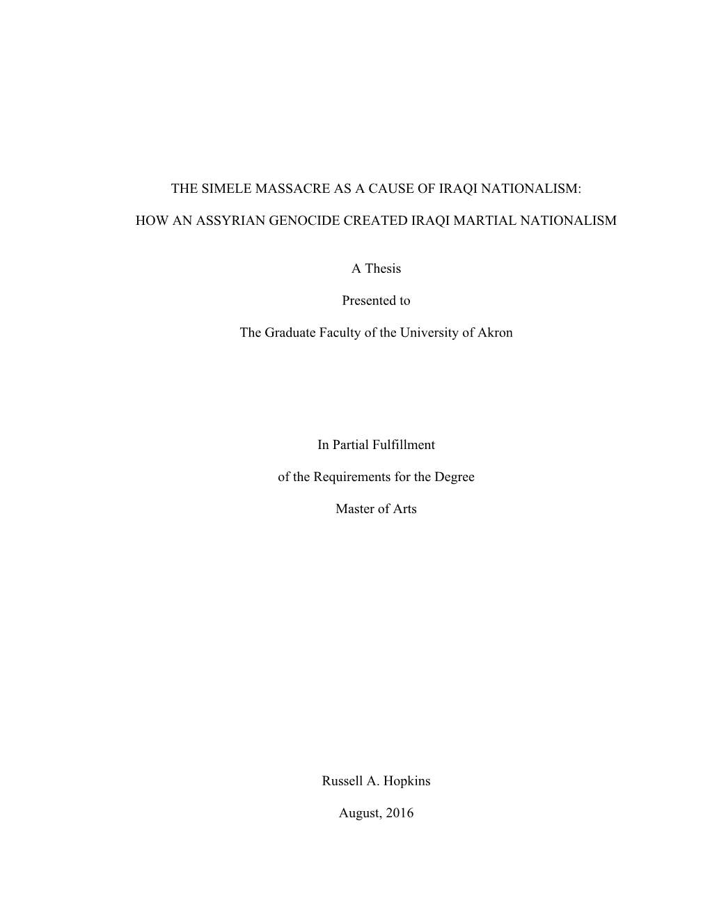 The Simele Massacre As a Cause of Iraqi Nationalism