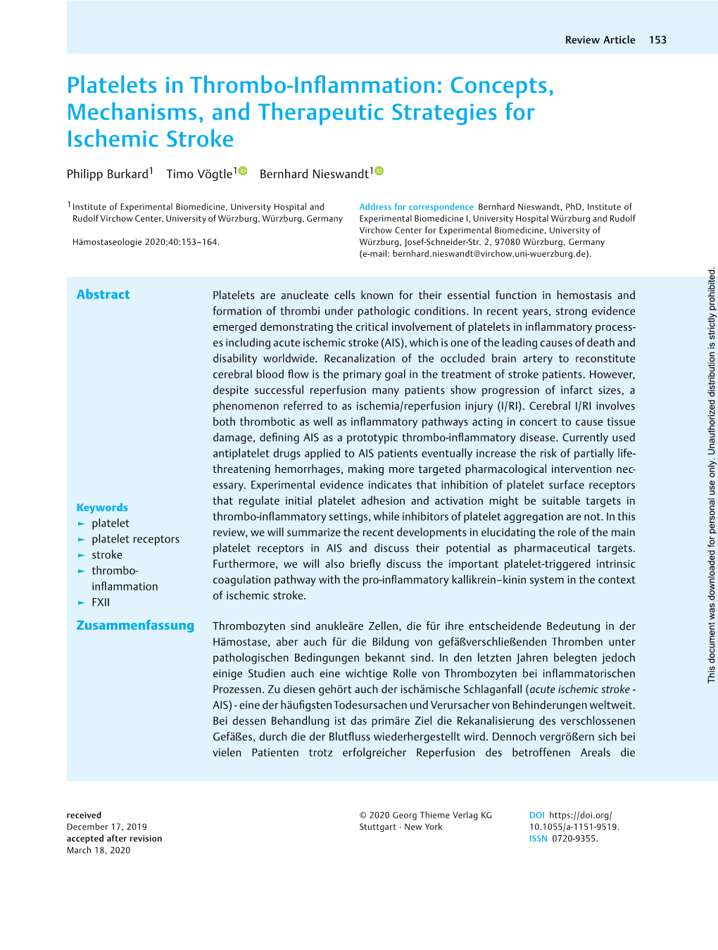 Platelets in Thrombo-Inflammation: Concepts, Mechanisms, and Therapeutic Strategies for Ischemic Stroke