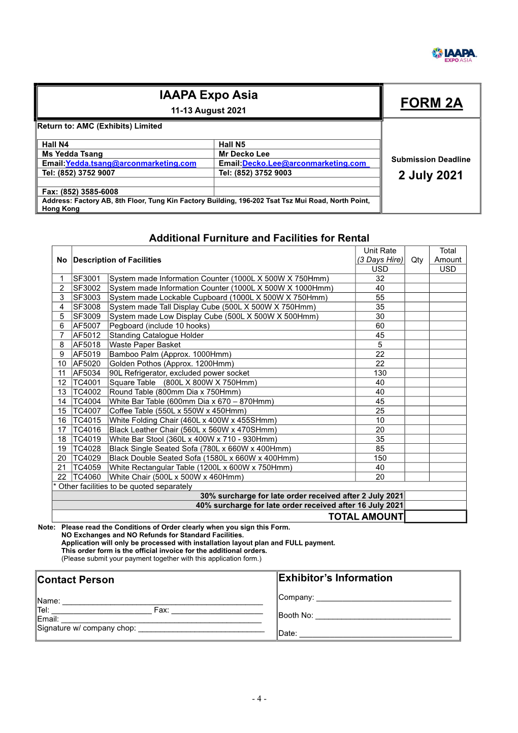 FORM 2A Return To: AMC (Exhibits) Limited