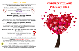COBURG VILLAGE February 2021 Sun Mon Tues Wed Thurs Fri Sat