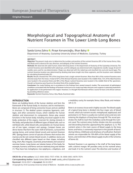 Morphological and Topographical Anatomy of Nutrient Foramen in the Lower Limb Long Bones