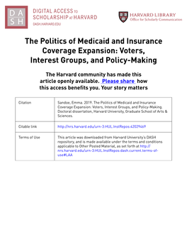 The Politics of Medicaid and Insurance Coverage Expansion: Voters, Interest Groups, and Policy-Making